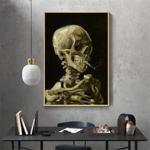 Vincent Van Gogh Skull With Cigarette Canvas Painting Posters And Prints Wall Art Picture Nordic Decoration Home Decor Plakat
