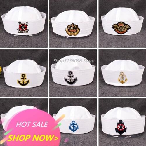 Military Hats For Adult Sailors Captain White Hat Navy Marine Cap Anchor Sea Boating Kids Children Party Cosplay Festival Hats