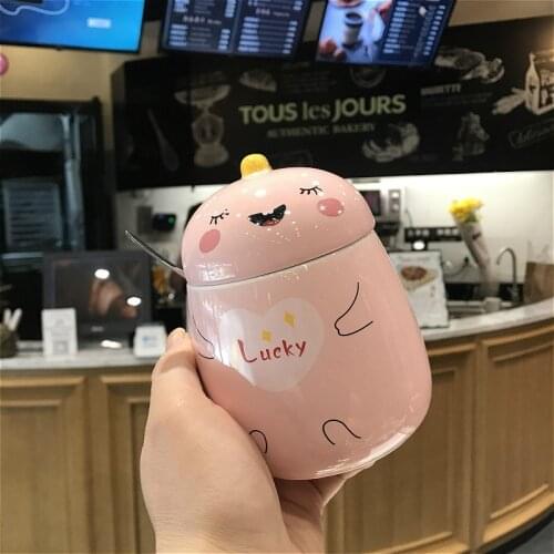 Cute Super Cute Dinosaur Shaped Cup Ceramic Spoon With Cover Lovely Water Cup Ceramic Mug With Spoon Cartoon Girl glass