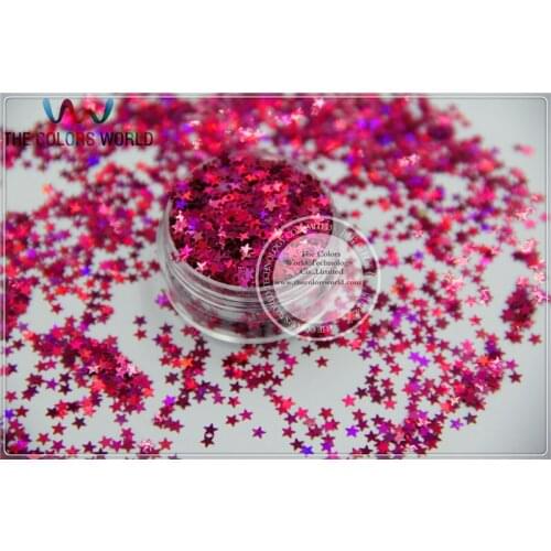 LM-92 Size 3 mm laser holographic Plum color Glitter paillette Stars shape spangles for Nail Art DIY supplies1pack=50g