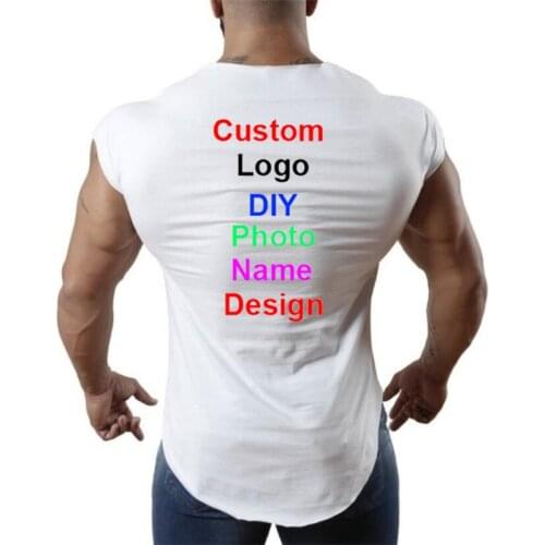 Customized Print DIY Photo Brand Logo Gym Tank Top Men Sports Sleeveless T-shirt Mens Fitness Clothing Cotton Bodybuilding Vest