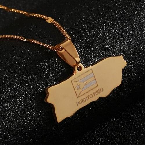 Stainless Steel Fashion Puerto Rico Map Pendant Necklaces Puerto Ricans Map Jewelry