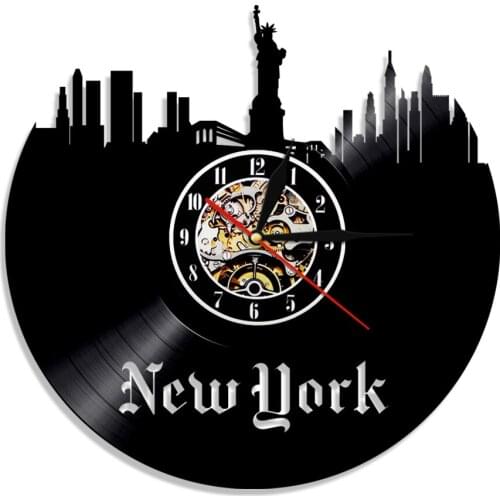 NY Statue of Liberty Skyline Vinyl Record Wall Clock New York City Clock Modern Design Wall Decor USA Tourism Travel Gifts
