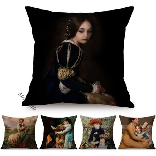 Girl Portrait Decoration Cushion Cover Renaissance Nation Life Oil Painting Art Pattern Print Cotton Linen Car Sofa Pillow Cases