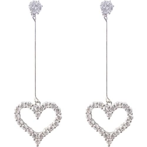 New Korean Charm Full Crystal Rhinestone Heart-shaped Tassel For Women Fashion Drop Earring Luxury Jewelry