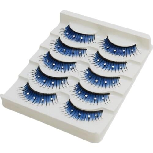 New Five Pairs False Eyelashes Stage Model Blue False Eyelashes Delicate Charming Fashion Diamond High Quality False Eyelashes