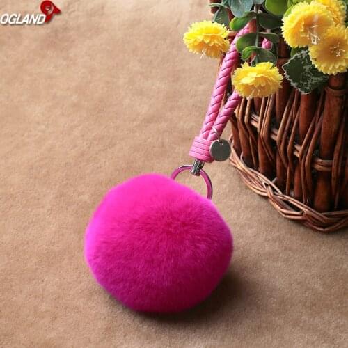 OGLAND Fluffy Sexy Styling Pom Toy Ball Rex Rabbit Fur Keychain For Ornament Automobile Animal Fur Pendant In Chains as Jewelry