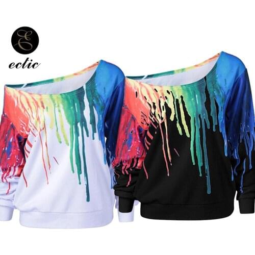Paint Splatter Hoodie Tie Dye Sweatshirt One Shoulder Poleron Mujer 2021 Cute Pullover Harajuku Watercolor Hoodie 5xl Punk Women