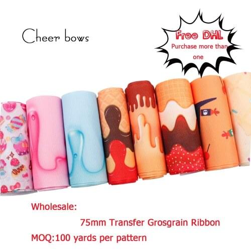 Wholesale Grosgrain Ribbon Colorful Cream Printed Transfer 75mm Ribbon DIY Hair Bow Accessories Ribbon For Crafts 100yards