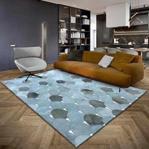Nordic Luxury Blue Cowhide Patchwork Carpet Living Room Sofa Tea Table Mat Bedside Leather Rug Bedroom Decoration