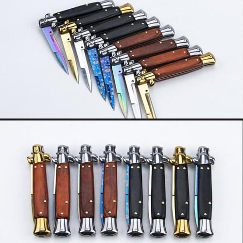 Brand Flipper Pocket Folding Knife Blade Mini Handle Knife Wood Handle Rescue Camping Survival Hunting Knives With Nylon Sheath