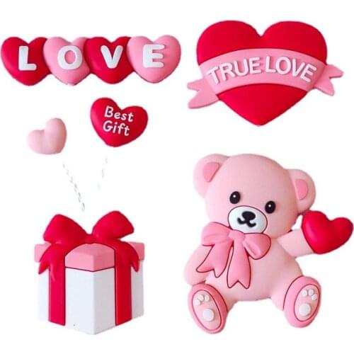 Valentines Day Love Flag Cake Topper Letter Pink Bear Gift Heart Cake Top Flag Decoration For Birthday Party Wedding Supplies