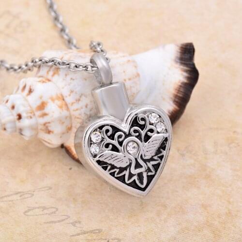 Stainless Steel Angel Wings Cremation urn Necklace Memorial Jewelry Ashes Keepsake Heart Locket