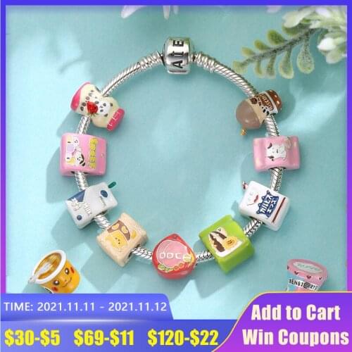Delicious Snacks 925 Sterling Silver Drink Food Charms for Bracelet Fine Jewelry Making Fit Original DIY Necklace Bracelets