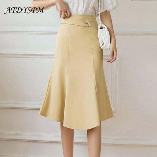 2021 New Summer Women Midi Skirt High Waist Mermaid Skirts Elegant Office Lady Work OL Skirt Female Vintage Casual Party Skirt