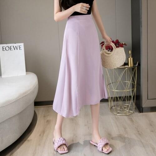 Summer New Women Fashion Temperament Solid Color Skirt Korean style High waist loose Long skirt