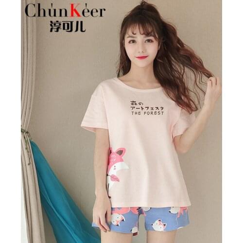 Summer new girl short sleeve sweet cute cartoon round neck female pajamas home service suit comfortable breathable pajamas