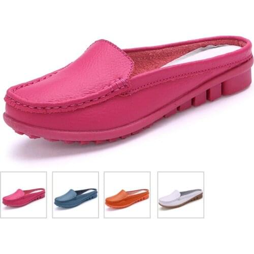 Big Size 34-43 Leather Slippers Sandals Women Cut-out Breathable Outside Summer Slippers Shoes Woman Flats Women Sandal