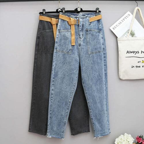 M-5XL Plus Size Loose Casual Long Womens Jeans Pockets Wide-Leg Denim Women Trousers Large Size High Waist Mom Jeans Femme C7038