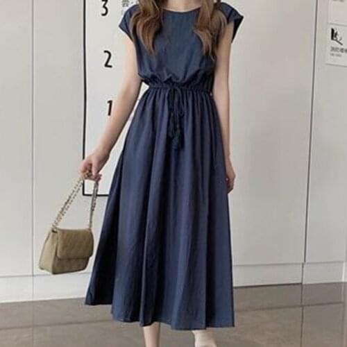 Women Summer Dress 2021 Design New Chic Sleeveless Round Neck Solid Cotton Linen Slim Bandage Stylish Casual Dresses 9 Colors