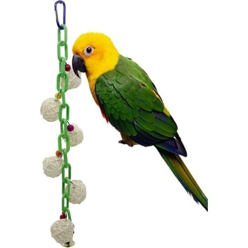 1pc Rattan Bird Hanging Toy Multicolor Anti-Biting Bird Plastic Chain Parrot Rattan Ball Swing Chewing Toys Interactive Bird Toy