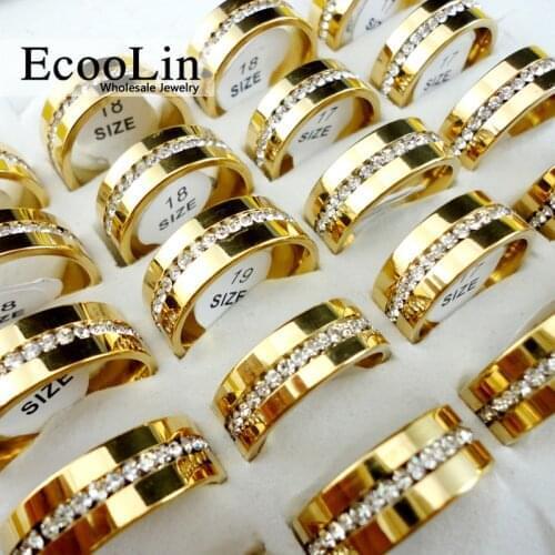 100Pcs Women Classic Engagement Wedding Ring Crystal Zirconia Gold Woman Stainless Steel Rings Female Jewelry New RL067