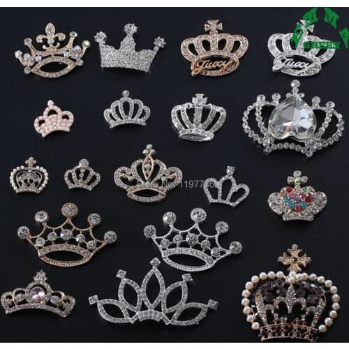 Gold Charm Crystal Crown Vintage Gold Silver Queen King Crown Buttons 2 pcs Zinc Alloy Flatback Rhinestone Embellishments