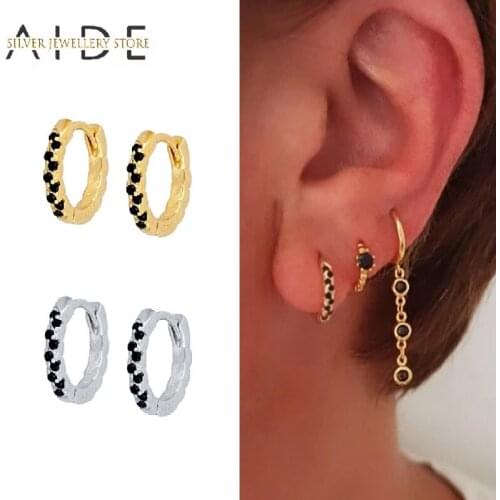 AIDE Small Huggies Hoop Earrings For Women Black Zircon Hoop Cartilage Earrings Mini Tiny Ear Piercing Jewelry boucle d'oreille
