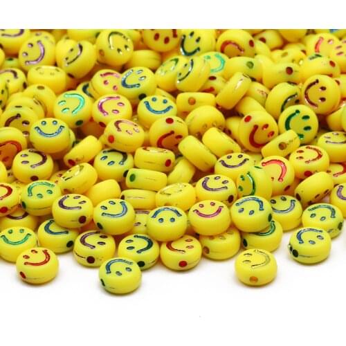 Acrylic Smile Beads Funny Yellow Round Space Beads For Children Jewelry Making Accessories Kids DIY Bracelet Necklace Supplier