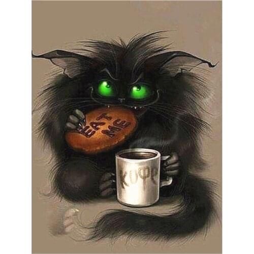 Diamond Embroidery Cat eat DIY Cross Stitch Diamond Painting Animal Rhinestones Square Full Diamond Mosaic Sale Cartoon Gift