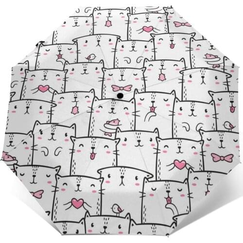 Automatic Umbrella Cute Cats Doodles Pattern three-fold umbrella women men rain umbrella