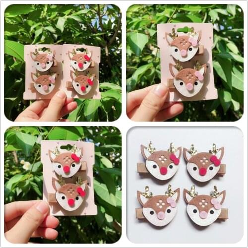 Boutique 10Sets Fashion Cute Glitter Reindeer Hairpins Felt Animal Hair Clips Xmas New Year Headwear Princess Hair Accessories
