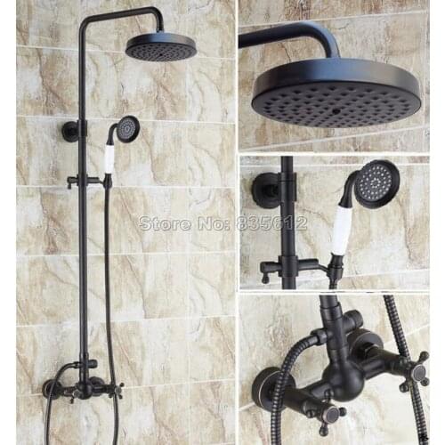 Black Oil Rubbed Bronze Bathroom Rain Shower Faucet Set with Handheld Shower Head / Wall Mounted Cross Handles Mixer Taps Wrs415