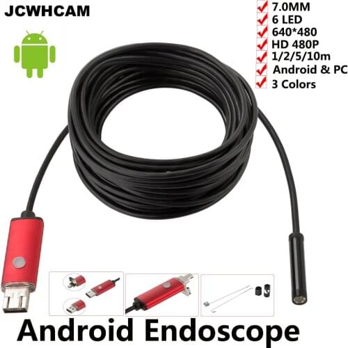 JCWHCAM 7mm Lens USB Android Phone Endoscope Camera 1M 2M 5M 10M Waterproof Pipe inspection MicroUSB Borescope USB Snake Camera