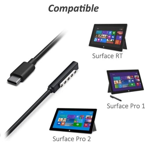5FT Surface Pro Power Cord USB-C Surface Charger Cable 12V Power Cable for Microsoft Surface Pro 2 / Surface Pro 1 / Surface RT
