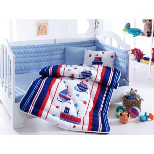 Cotton Box Baby Bedding Set, Baby Room Decor, Gifts, Quilt, Bed Sheets, Pillow Cases are manufactured in Turkey Maritime