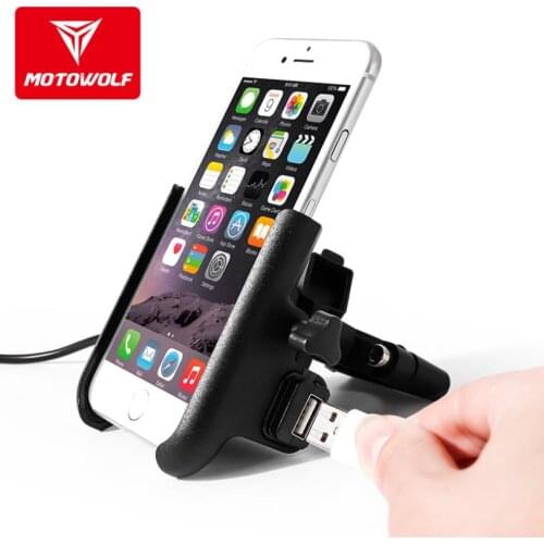 Aluminum Alloy 12-24/80V Charger Bracket Adjustable Bike Handlebar Holder Motorcycle Rear View Mirror Phone Stand Mount for Moto