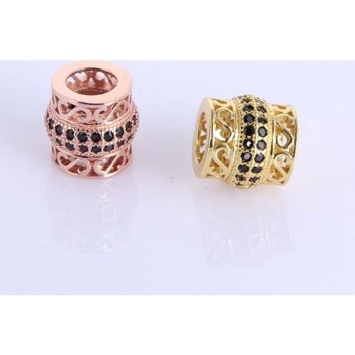 Wholesale micro pave Black CZ Rhinestone 4 Colors Big Hole Vintage Copper beaded beads For DIY jewelry making supplies joyas