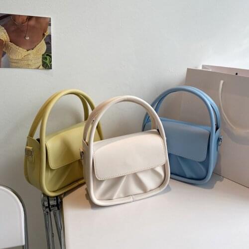 Fashion Women Pleated PU Leather Pure Color Shoulder Crossbody Messenger Bag Casual Ladies Small Top-handle Handbags Purse