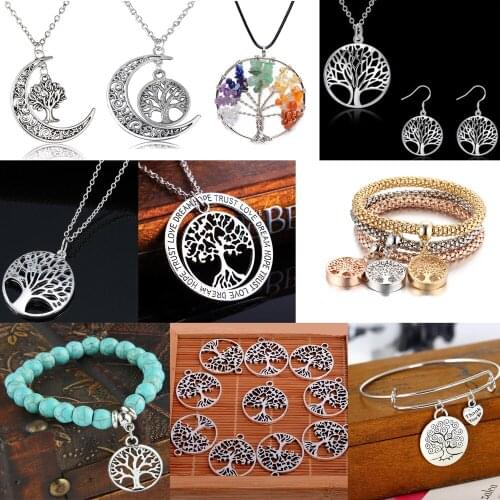 Tree Of Life Gold Colors Fashion Jewelry Round Chain Tree Necklace Pendant Charm Women Girls Crystal Wedding Gift