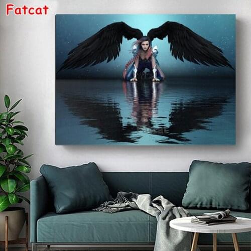 DIY 5D Diamond Painting Dark Angel Girl Wall Decor Full Drill Square Rhinestone Diamond Embroidery Cross Stitch Kit Gift PP2394