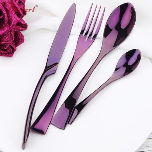 4 Pcs/Set Purple Dinner Sets Steel Cutlery Tableware Spoon Knives Forks Dinnerware Set Western Home Restaurant Food Cutlery Sets