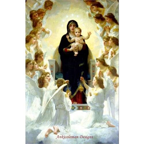 Counted Cross Stitch Kits Needlework - Crafts 14 ct Aida DMC Color DIY Arts Handmade Home Decor - The Virgin with Angels
