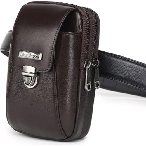 New Men Genuine Leather Fanny Waist Bag Brand High Quality Cowhide Cell/Mobile Phone Coin Purse Pocket Belt Bum Pouch Bags