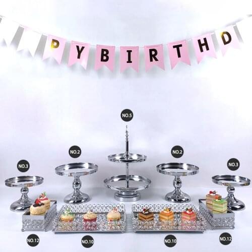 2020 new hot High-quality Cake Stand Set silver Crystal Metal Cupcake decorations Dessert Pedestal Party Display cake tray