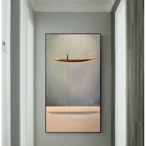 New Chinese Style Golden Boat Natural Landscape Creative Canvas Paintings Wall Art Pictures For Living Room Home Decor Nostalgic