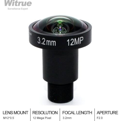 Witrue HD 4K Lens 12Megapixel M12 Lens 3.2mm 160 Degree 1/1.7 inch For IMX226 4K IP CCTV camera or 4K Action Camera