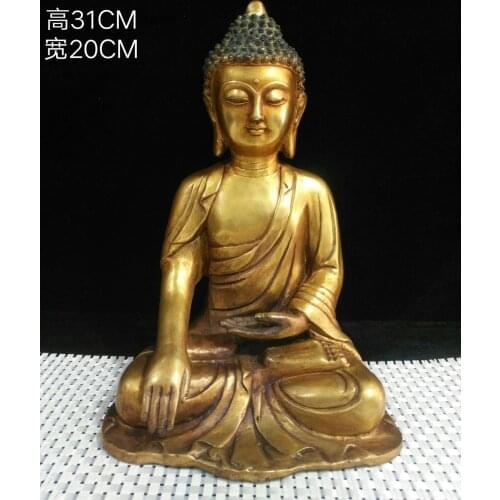 12" Tibet Buddhism Temple Old bronze Gilt Shakyamuni Buddha Statue Amitabha Buddha Statue Daming Yongle Yearly System