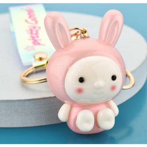 Resin cute rabbit keychain pendant with light luminous key pendant Korean frosted male and female couple pendant