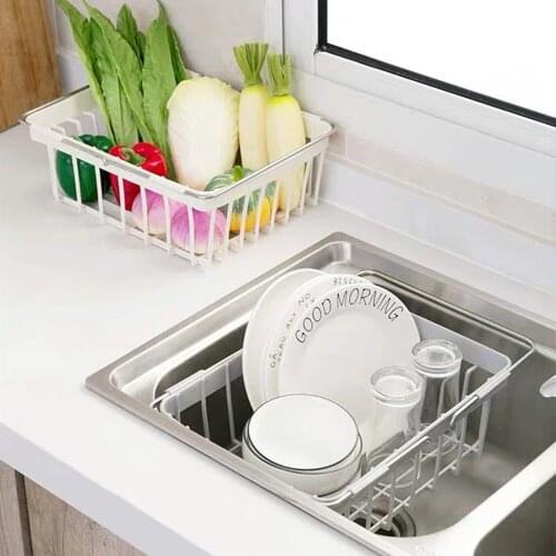 Sink Retractable Dish shelf With Dish Rack Drain shelf Household Kitchen Tableware cupboard rack
